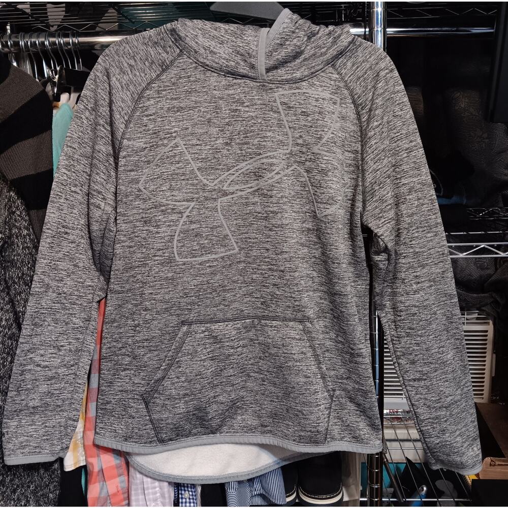 Underarmour Sweatshirt Youth Large Hoodie Boys Gray Kangaroo Pocket Open Waist